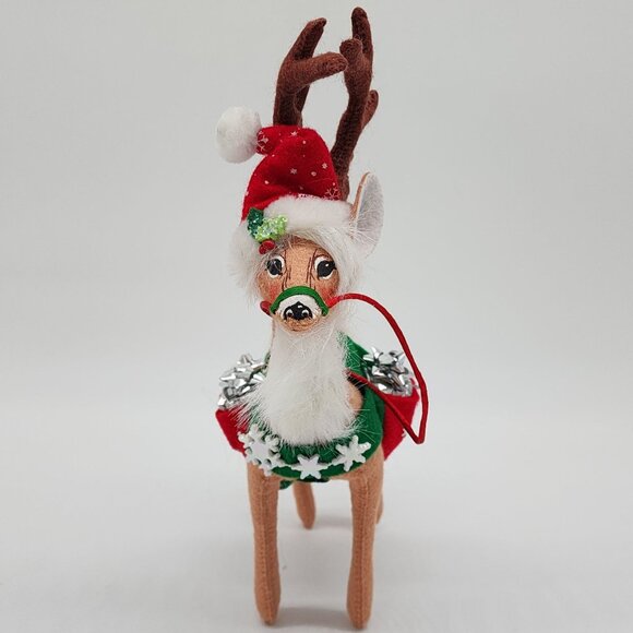 Annalee 2007 Felt Reindeer With Santa Hat & Decorative Saddle Bags Snowflakes - Picture 7 of 9